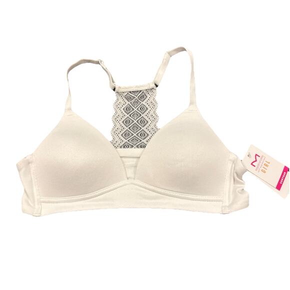 Maidenform Girls Soft Comfort Lace Back Pullover Wireless Bra White 32A New - Picture 1 of 6
